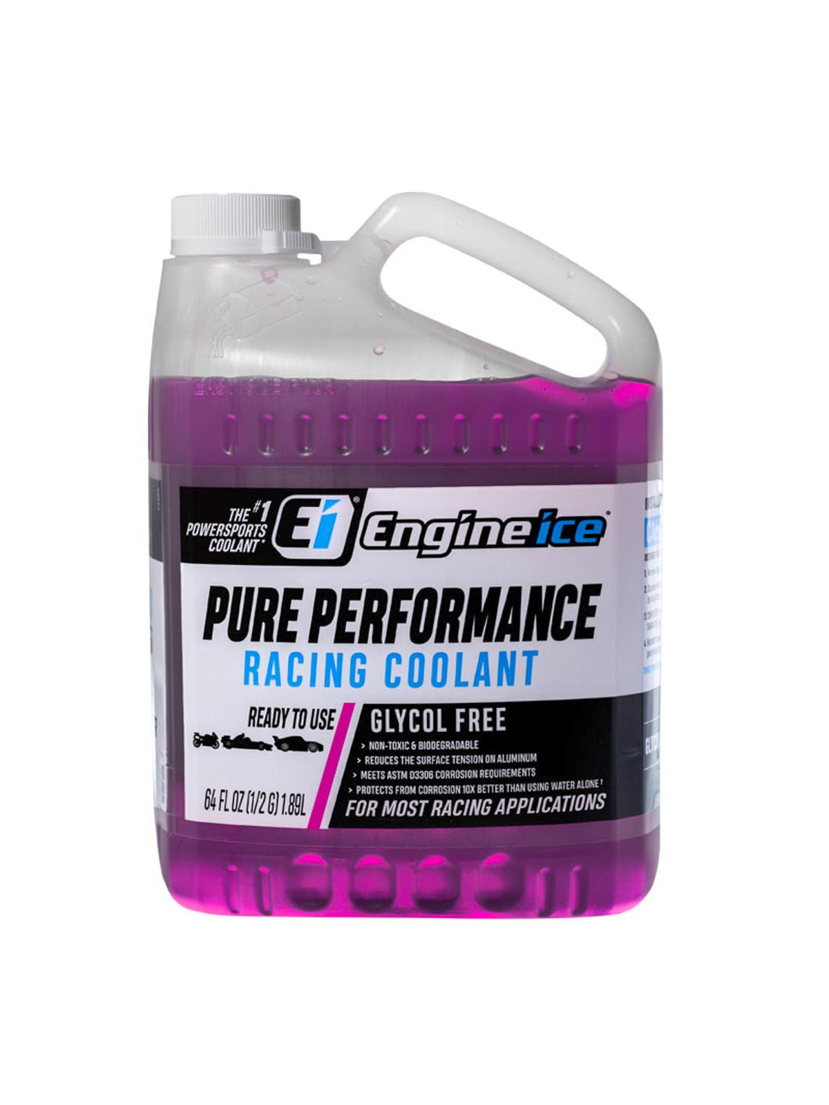 Engine Ice front label on .5 gallon bottle showing product identity and benefits
