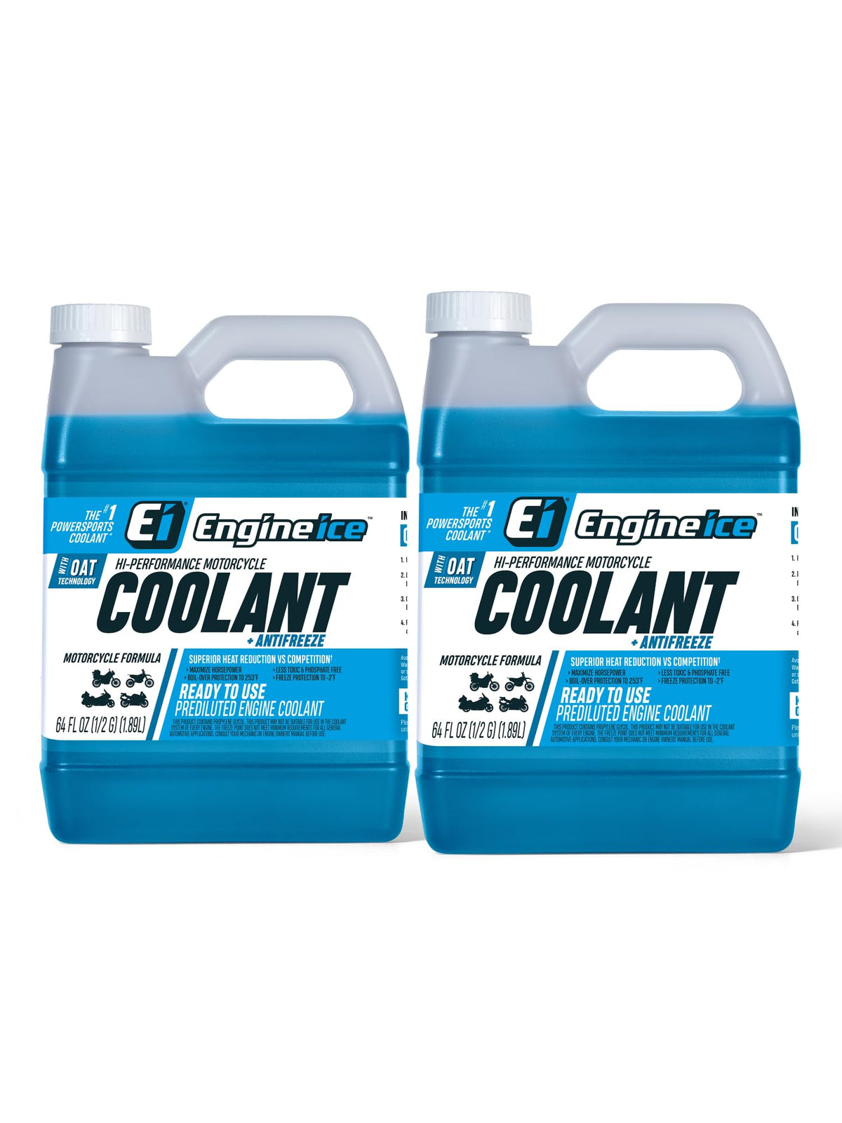 Engine Ice front packaging 1/2-gallon bottle showing label and blue coolant benefit