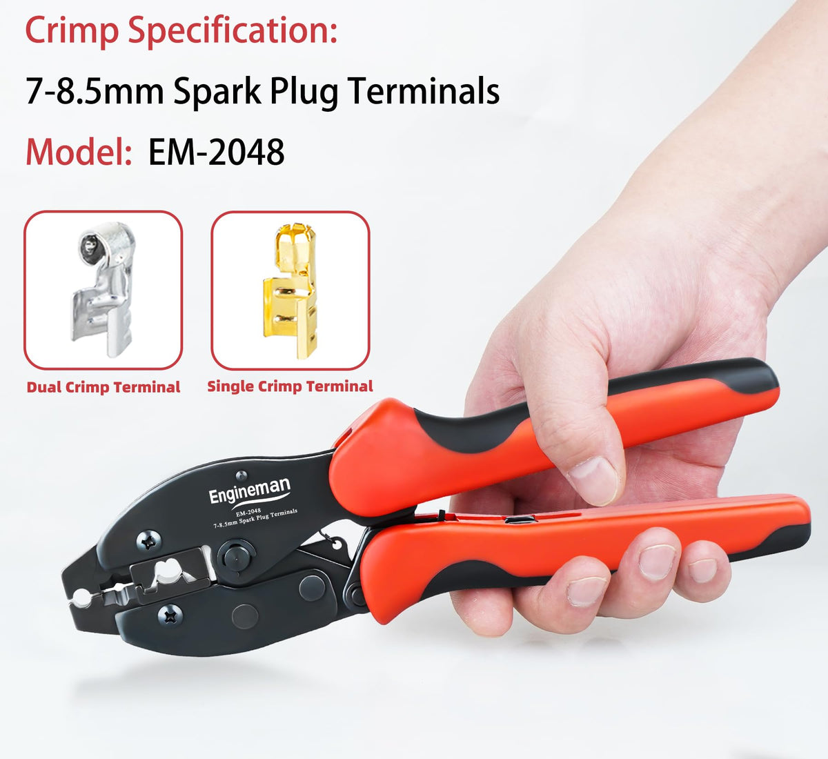 ENGINEMAN tool jaws close-up highlighting hardened steel dies for precise crimps