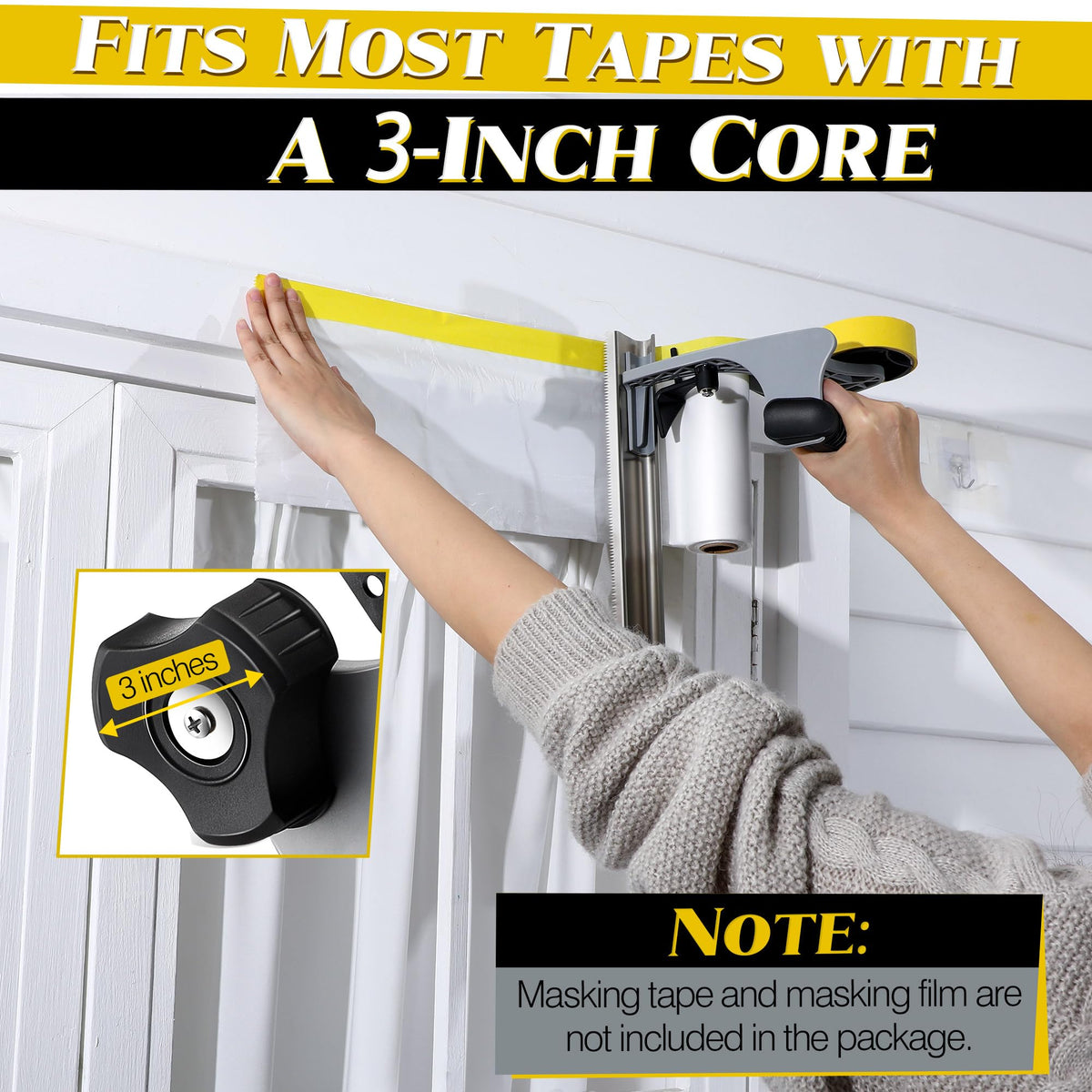 Enhon tape roll installed in dispenser demonstrating compatibility with 3-inch core