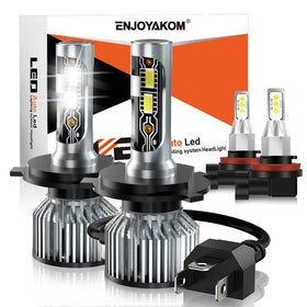 ENJOYAKOM front packaging kit showing bulbs and connectors, highlights easy install