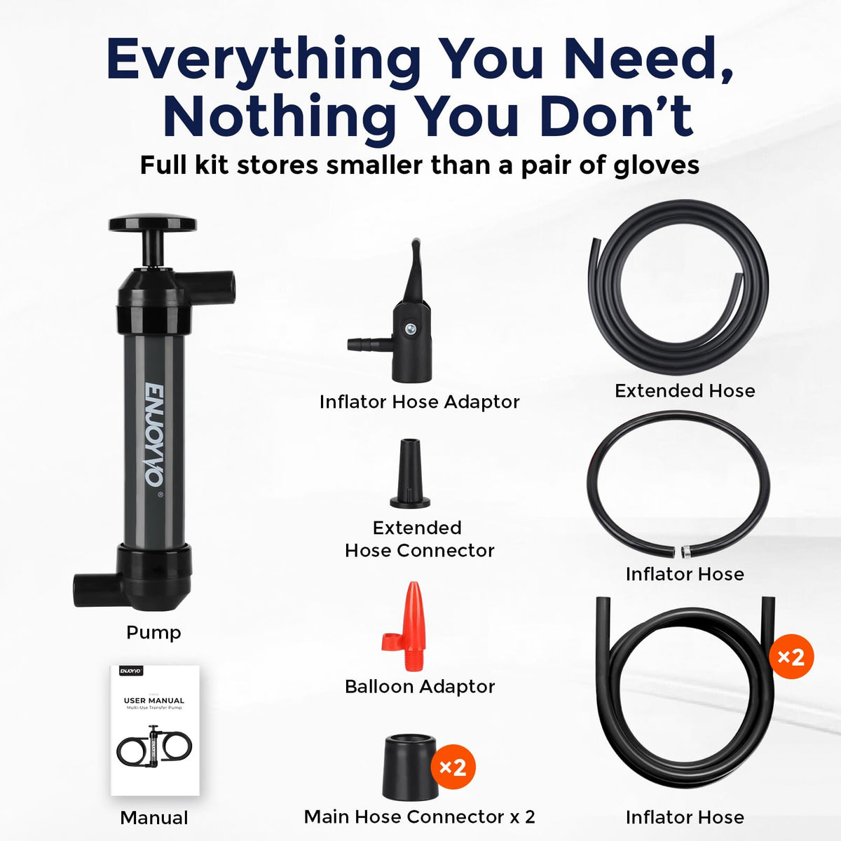 ENJOYVO next to a tape measure illustrating lightweight size and portability