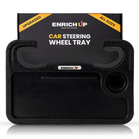 ENRICH UP front view tray on wheel showing universal fit and quick setup