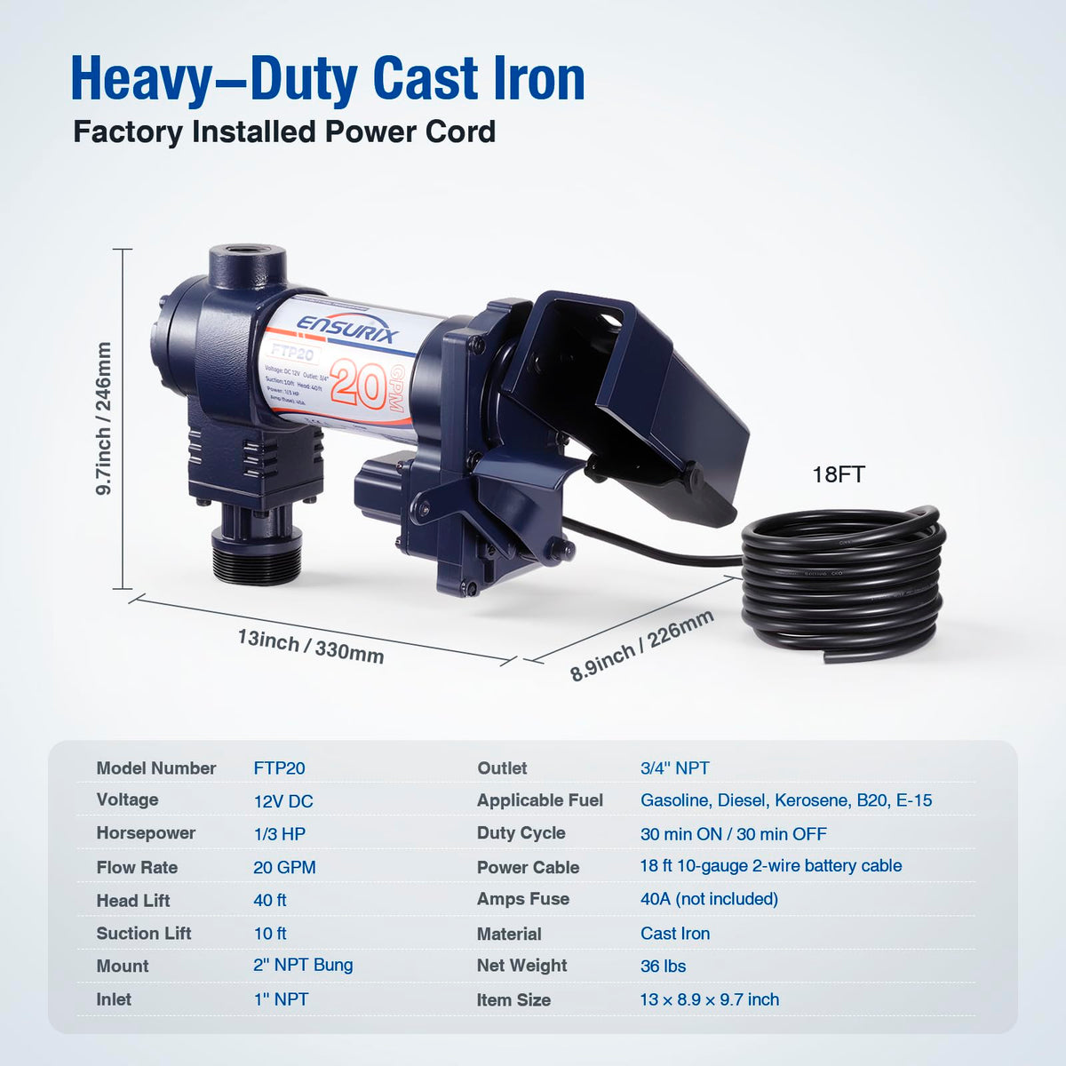 Ensurix premium fuel filter close-up emphasizing cleaner fuel and longer equipment life