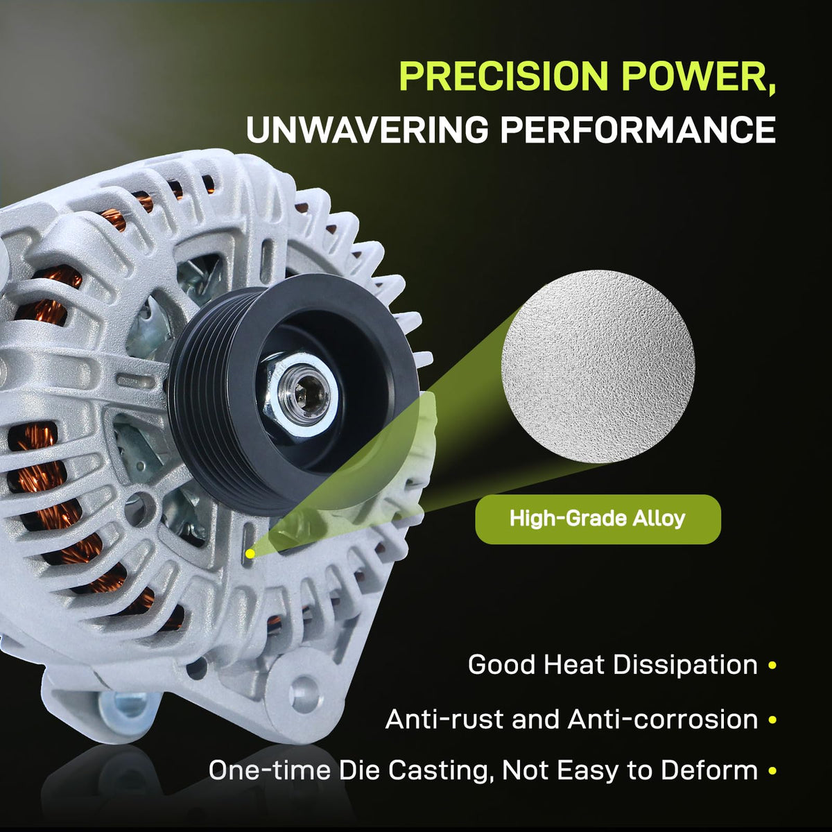EnTurbo alternator pulley close-up highlighting 7-groove S7 pulley for correct belt fit