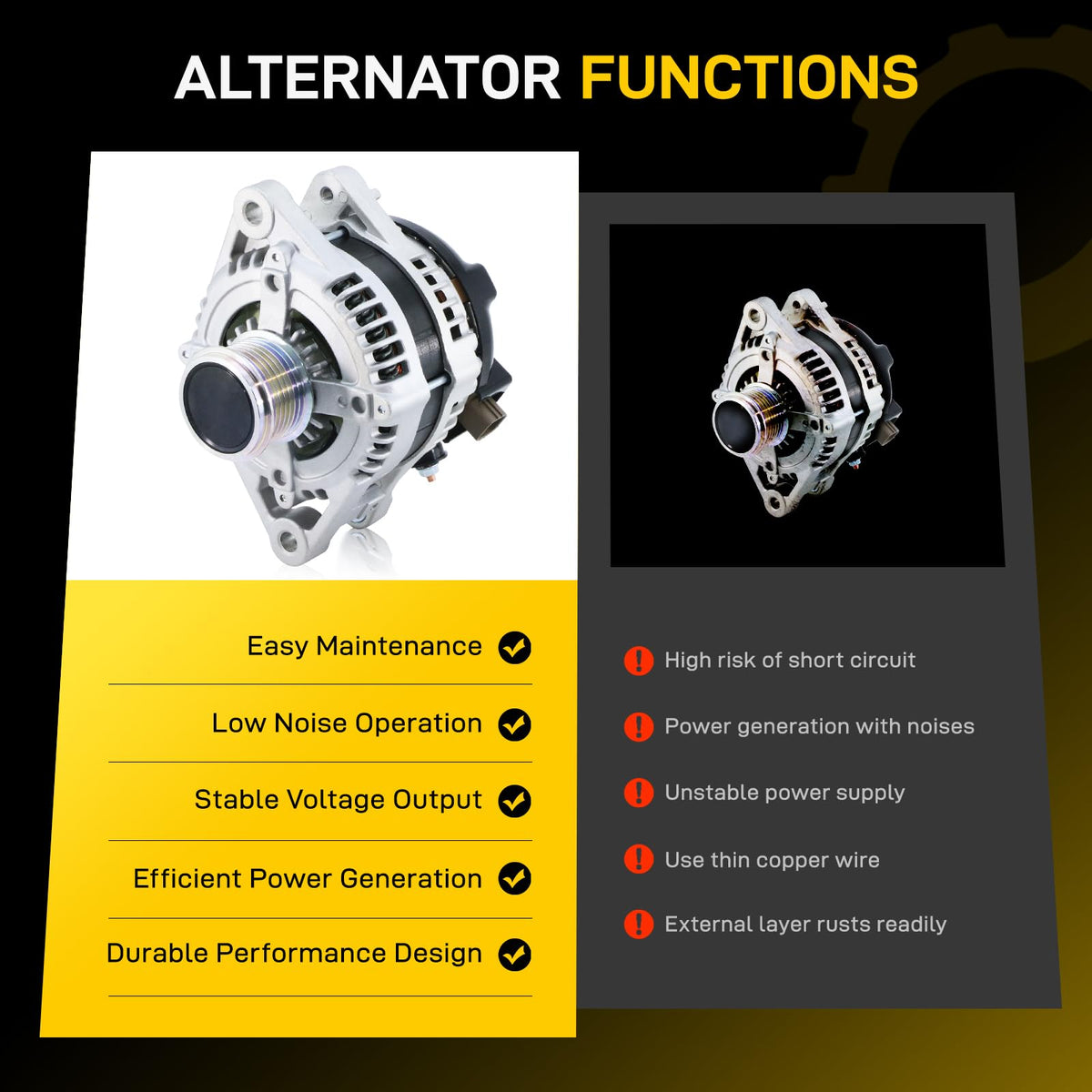 EnTurbo alternator beside a ruler to show size and mounting scale for fit verification