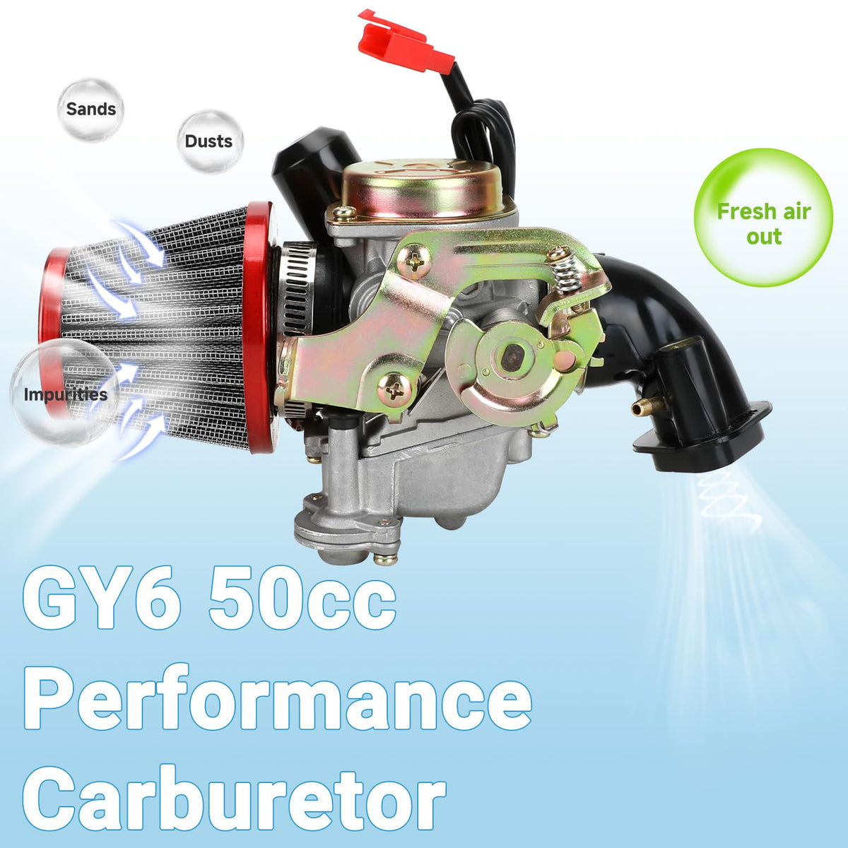 EOPOAYI carburetor next to ruler illustrating compact correct sizing