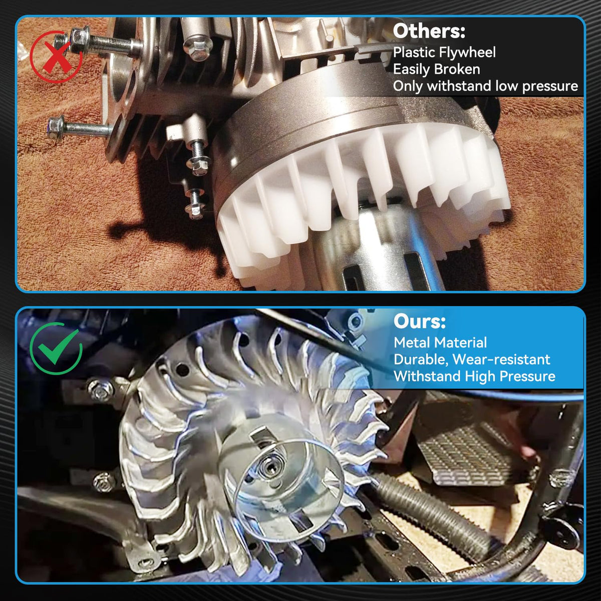 EOPOAYI complete kit laid out with flywheel, valve springs, main jets and crank key for easy install