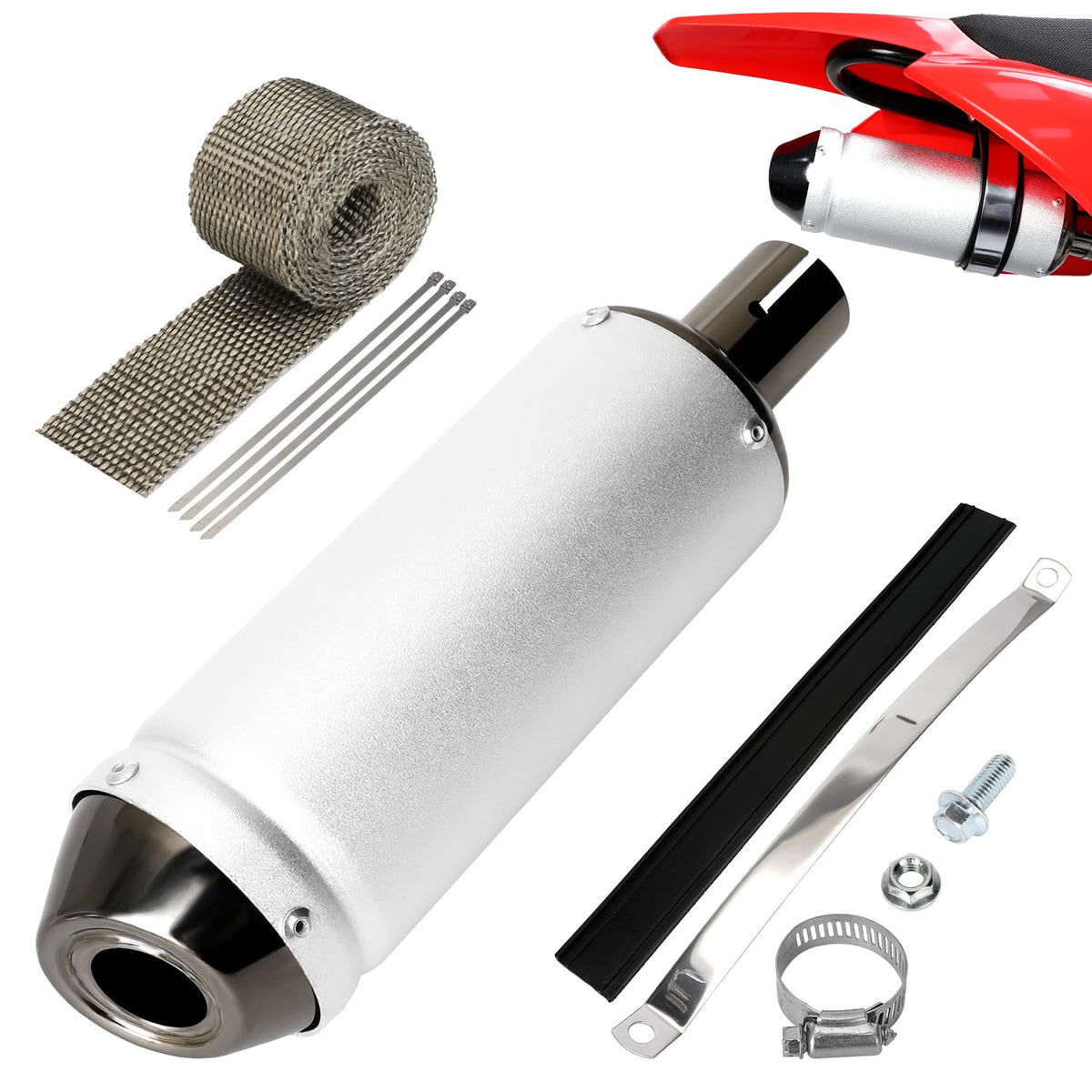 EOPOAYI muffler front view showing compact design and durable finish