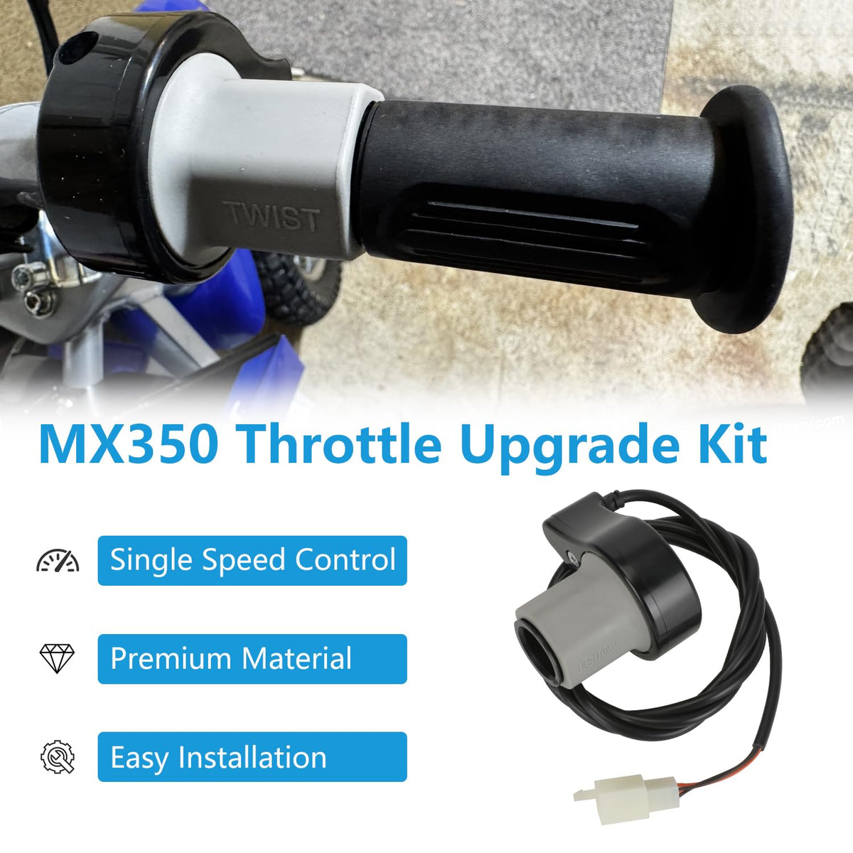 EOPOAYI throttle installed on handlebar, easy plug-and-play fit