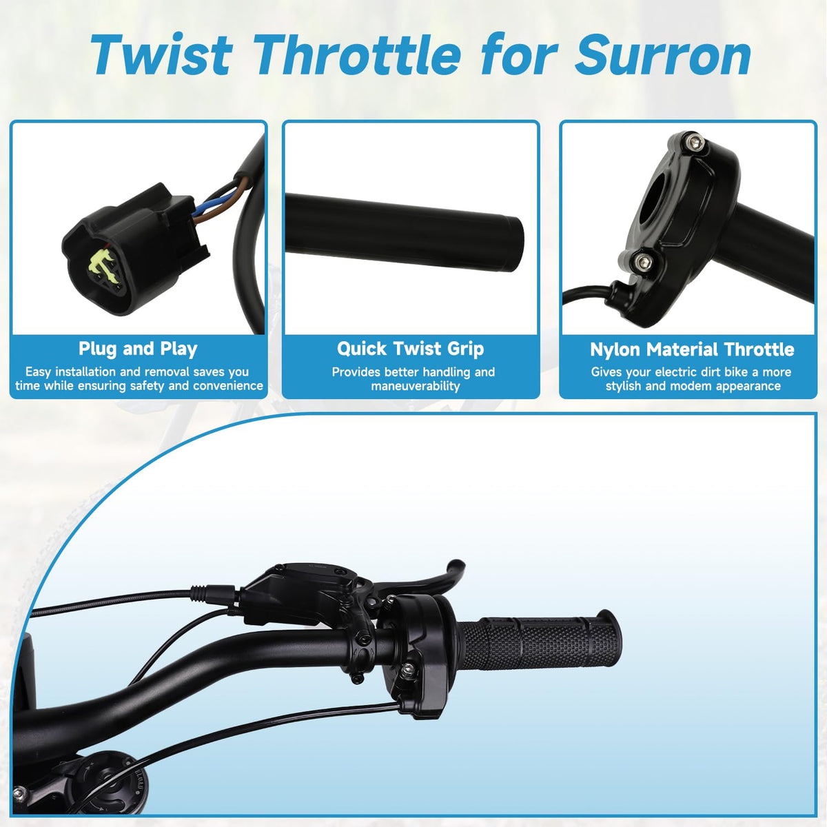 EOPOAYI throttle mounted on Surron handlebar for easy replacement