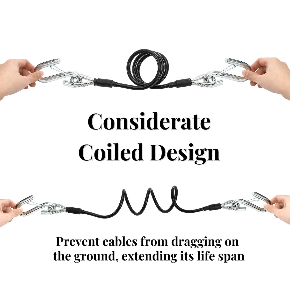 Eorbow coiled cable neatly retracted to prevent dragging and reduce noise