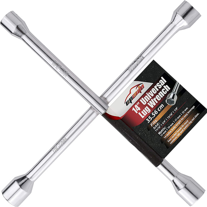 EPAuto 14" lug wrench front view showing cross shape and sockets for quick use