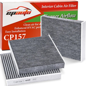 EPAuto CP157 front packaging showing three-filter pack and fitment benefit