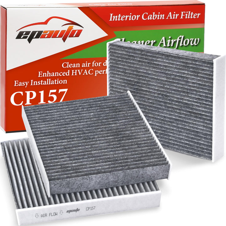 EPAuto CP157 front packaging showing three-filter pack and fitment benefit