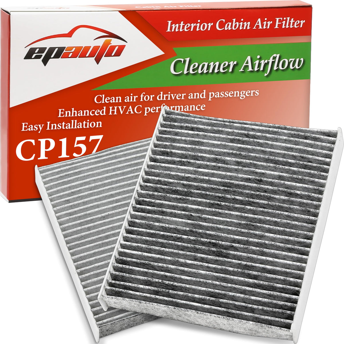 EPAuto CP157 front packaging showing two-pack and compatibility list benefit