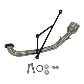 EPJHKBE exhaust front view showing polished header and muffler for improved longevity
