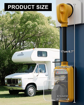 EPLCSE connected to an RV power pedestal demonstrating campsite use