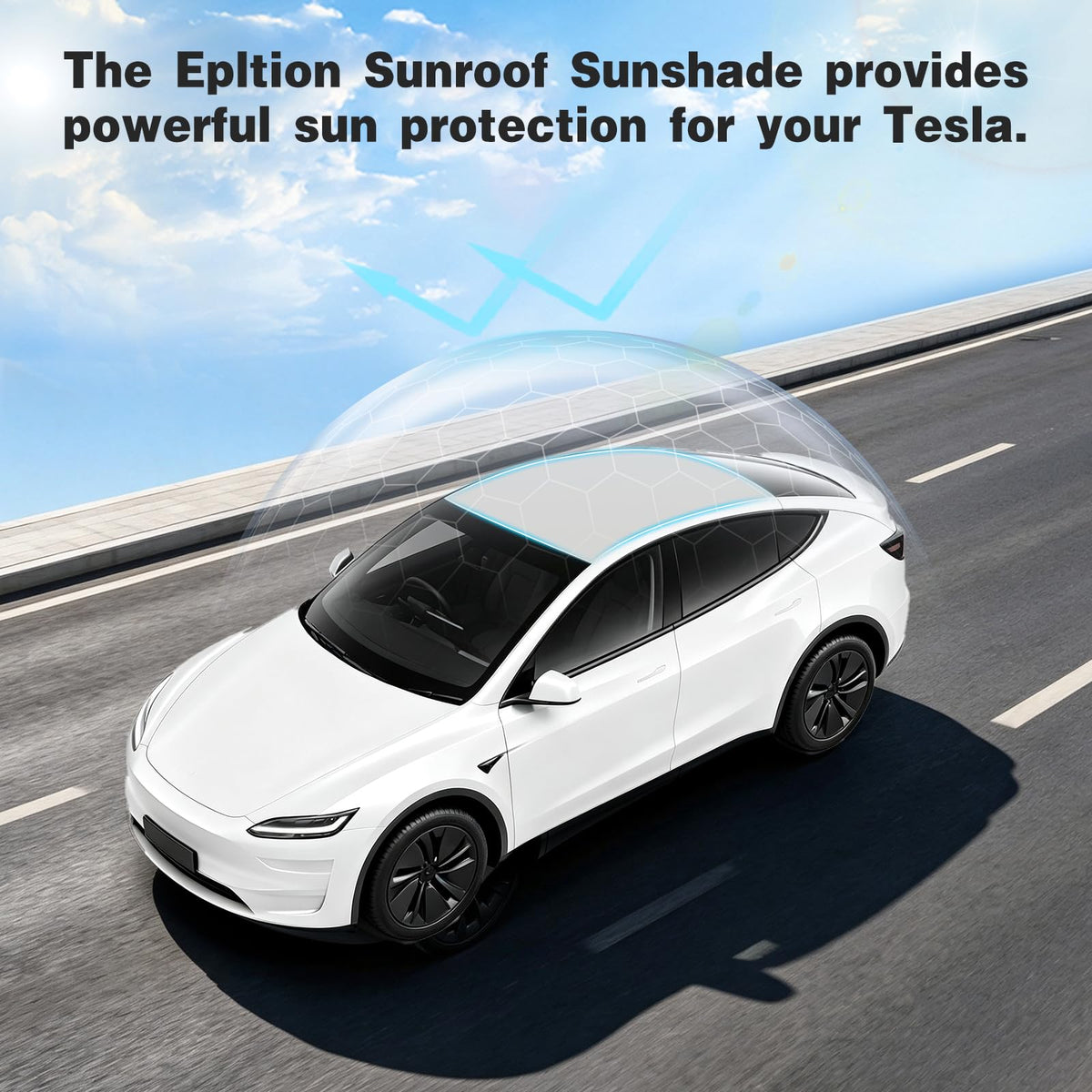 Epltion sunshade size comparison with hand showing lightweight, easy-install benefit