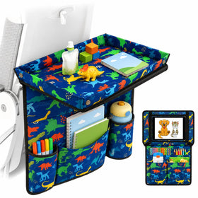 EpoBob dinosaur front view showing organized top tray and playful pattern benefit: neat surface