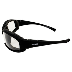 Epoch sunglasses fitted under helmet illustrating secure, stable wear