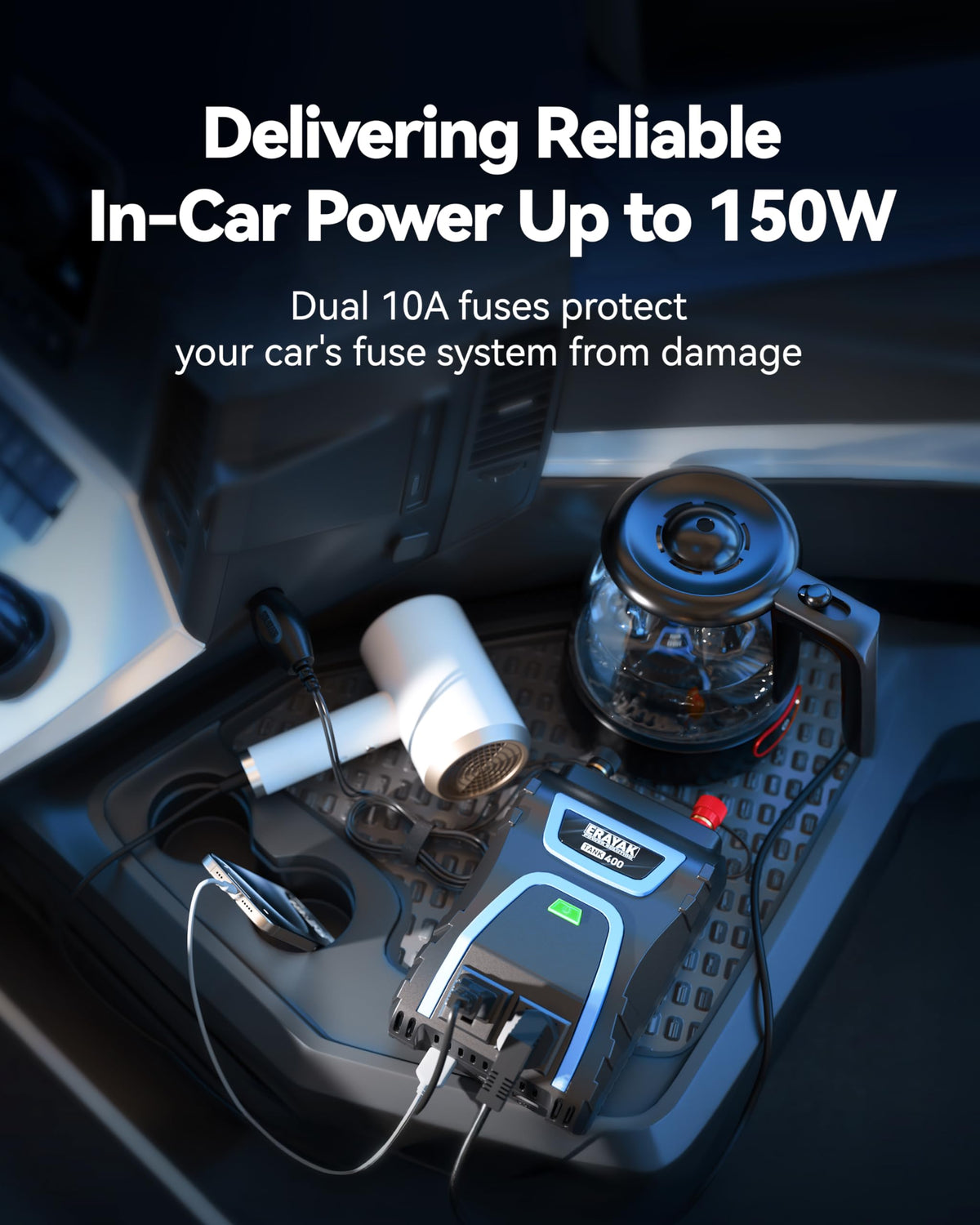 ERAYAK close-up of 18W USB-C port delivering fast charging on the go