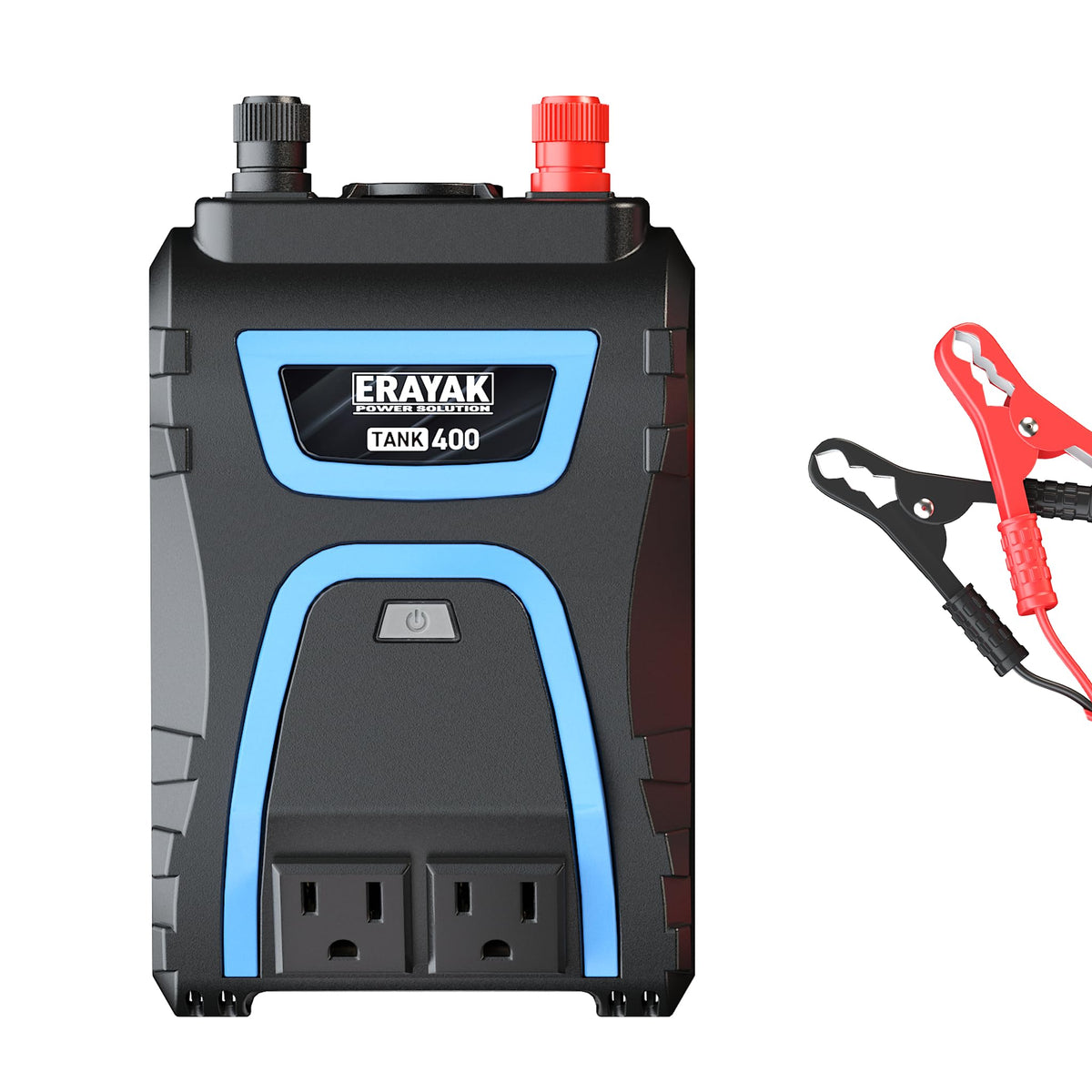 ERAYAK front panel showing dual AC outlets and USB ports for versatile charging