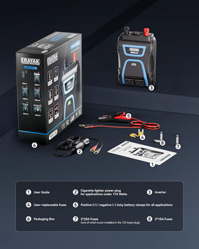 ERAYAK product label showing wattage and built-in multi-protection features