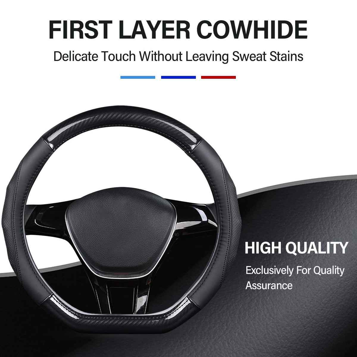 Ergocar close-up of first-layer cowhide stitching for comfortable grip