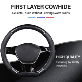 Ergocar close-up of first-layer cowhide stitching for comfortable grip