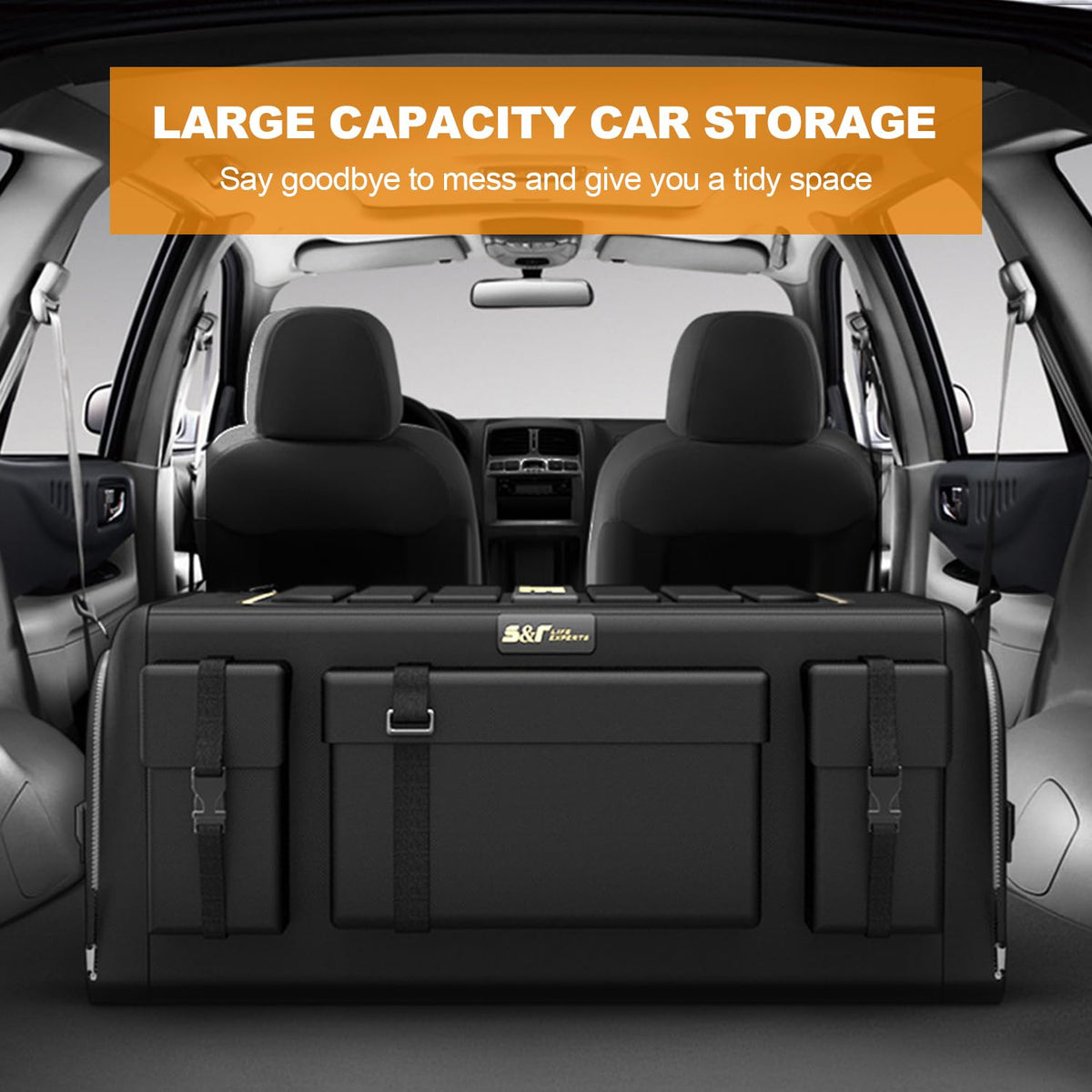 Ergocar organizer in car trunk holding groceries demonstrating stability and order