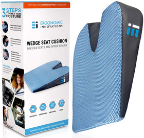 Ergonomic Innovations front view of wedge cushion showing shape and fit benefit