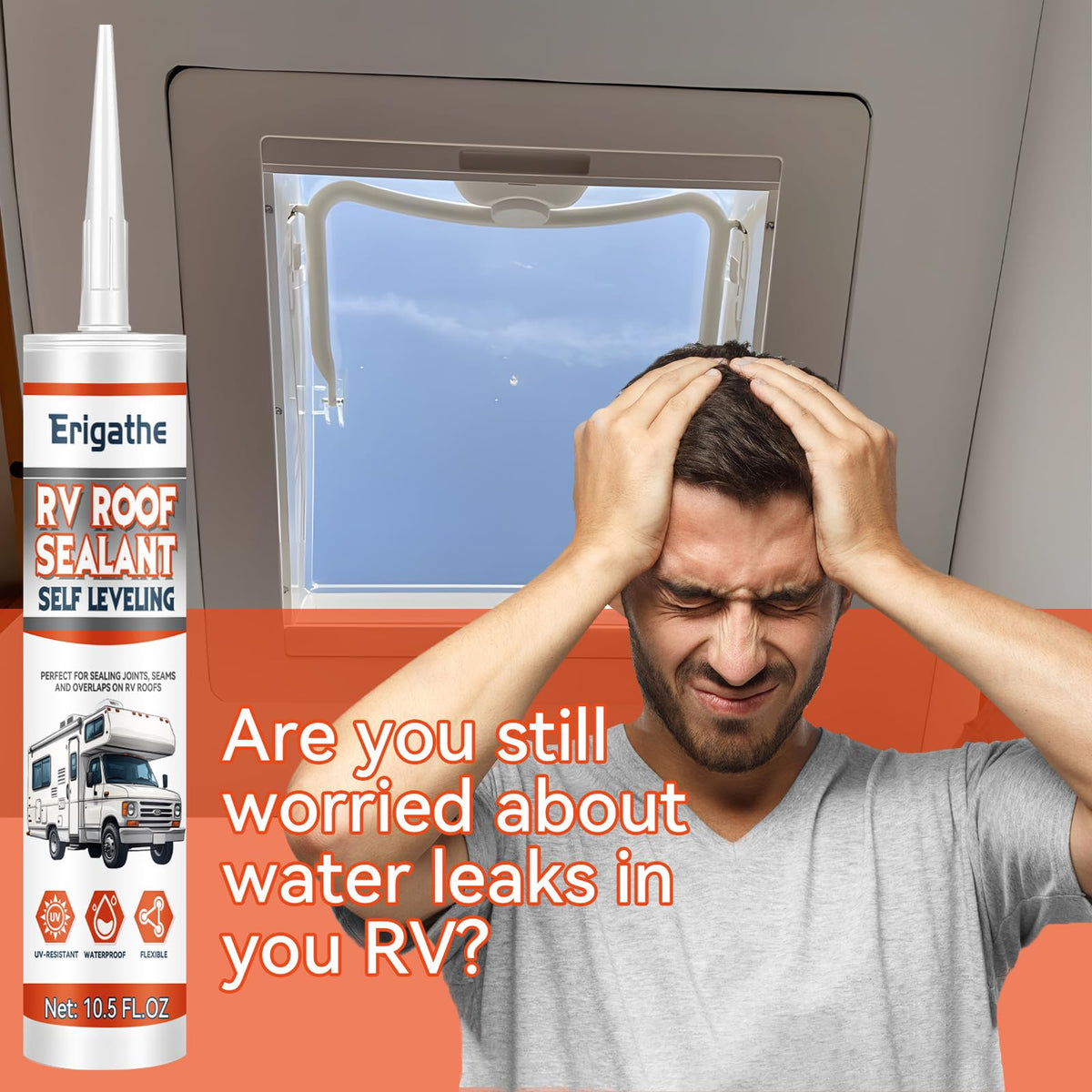 Erigathe in use on a trailer roof with technician for rapid leak repair confidence