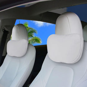 Erivis front view showing pair of headrest pillows enhancing Tesla interior
