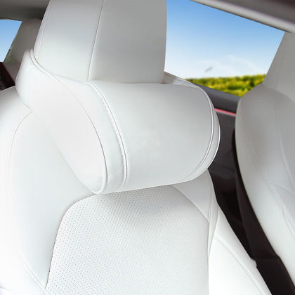 Erivis front view mounted on Tesla seat showing neat fit and protection