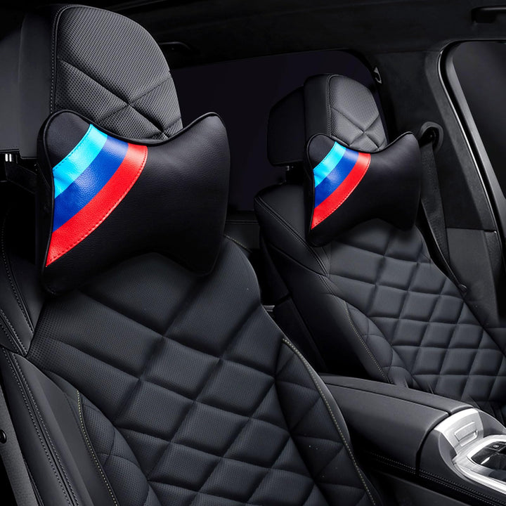 Erivis headrest pair front view showing sleek design and BMW compatibility for refined comfort