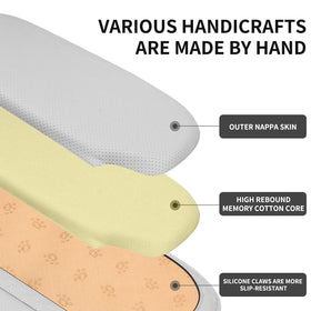 Erivis cushion beside ruler showing dimensions and accurate fit benefit