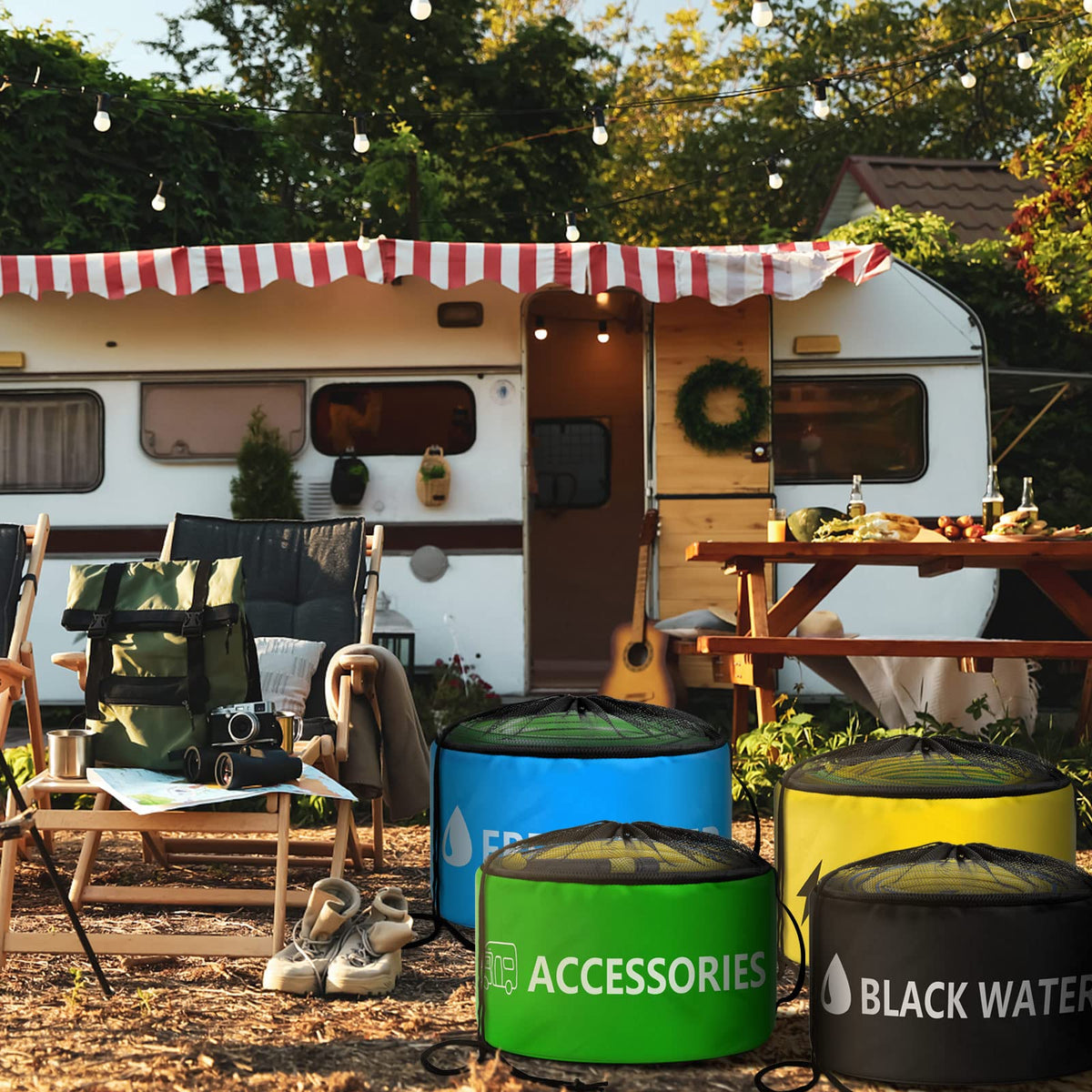 ERKOON lifestyle shot of bags stored in RV bay for organized, accessible storage