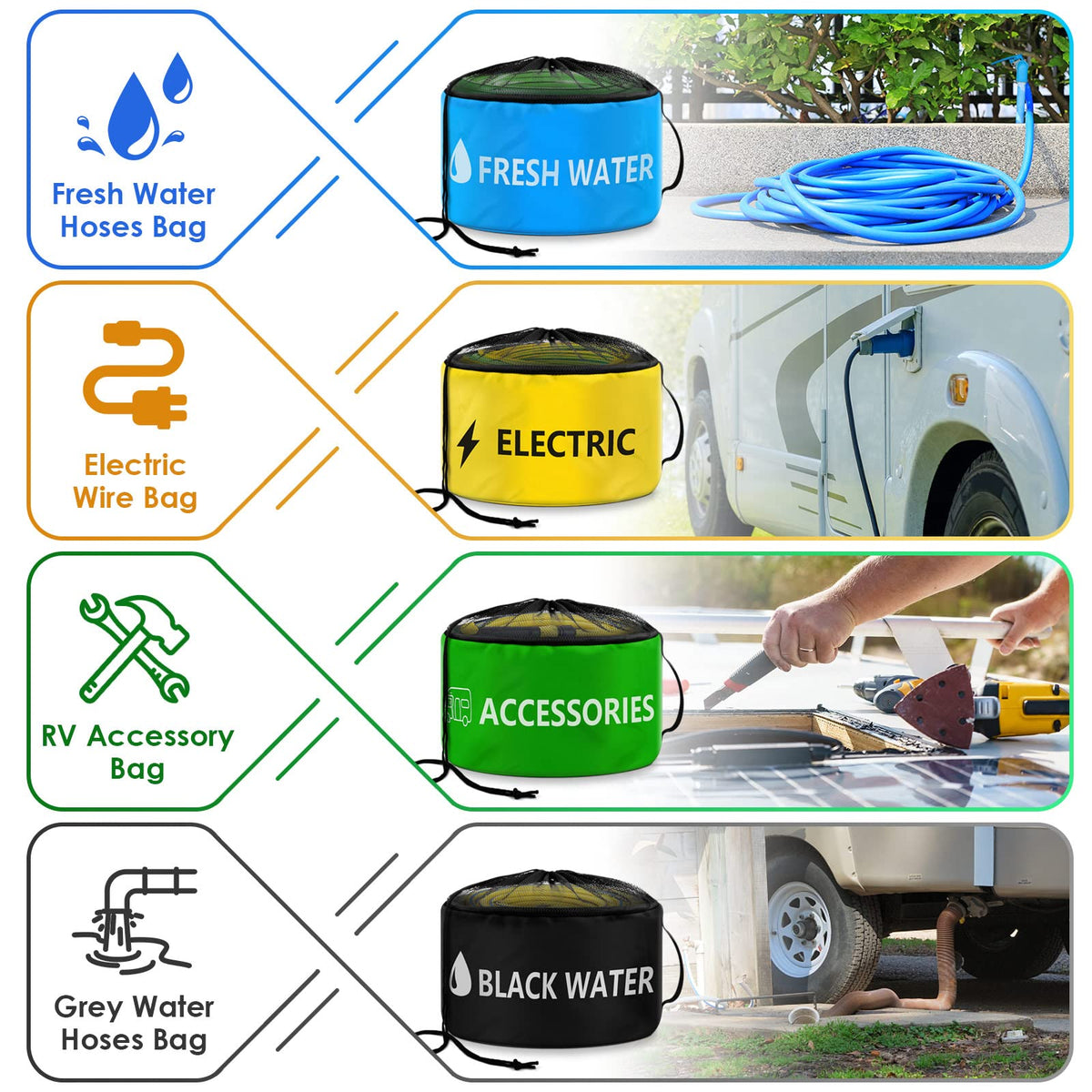 ERKOON blue bag with fresh water hose keeping potable line clean and separated