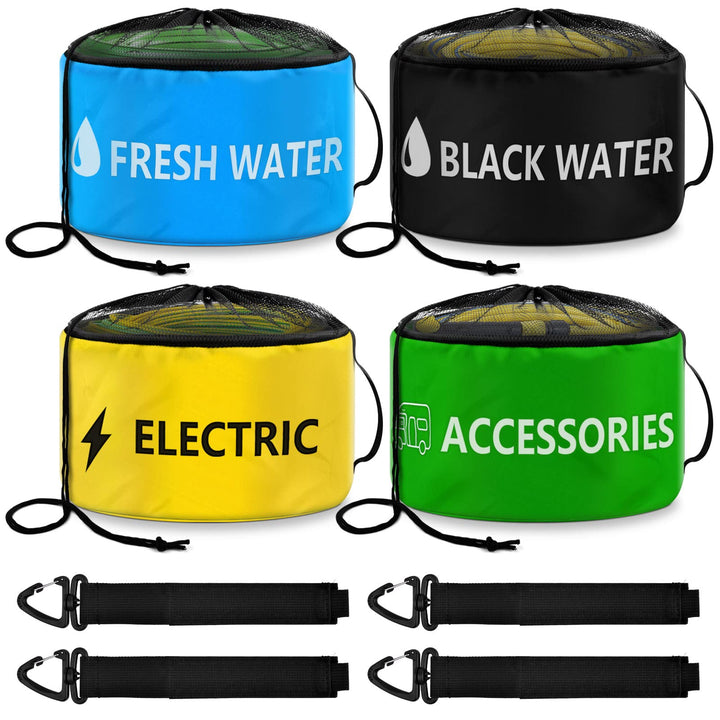 ERKOON front view of four-pack storage bags showing color coding and labels for fast selection