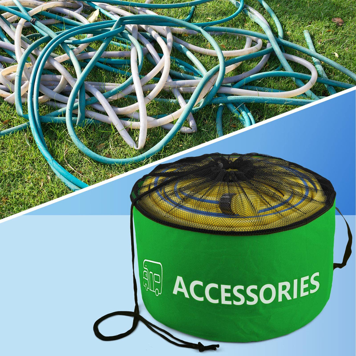 ERKOON black bag holding sewer hose to prevent contamination and contain drips