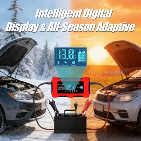 ERKUOMR connected to car battery in engine bay for quick charging