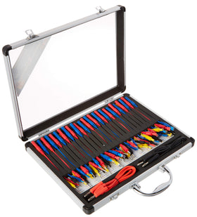 ES 146 front view case open showing organized adapters and leads for fast access