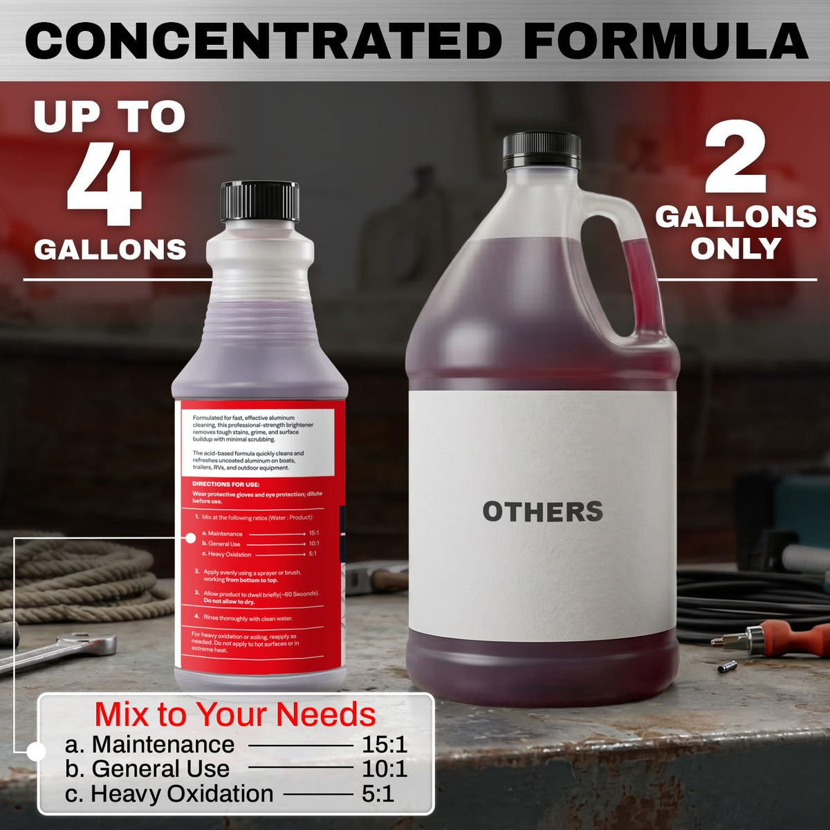 Escentile diluted cleaning solution in sprayer ready to treat aluminum