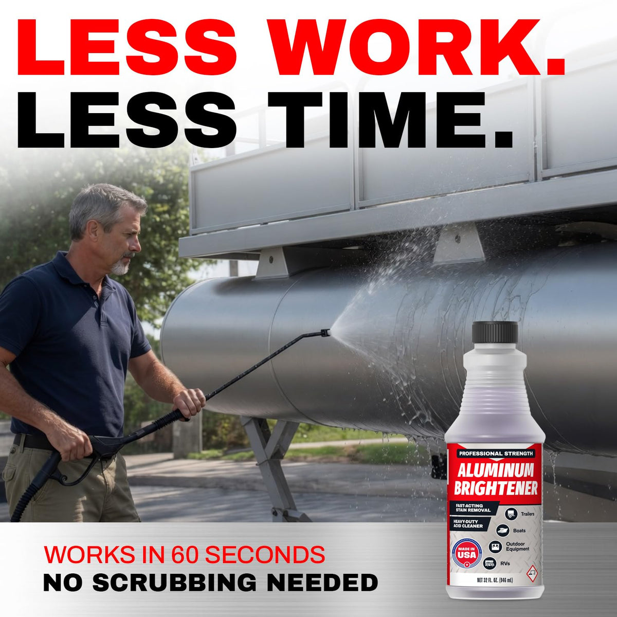 Escentile being sprayed on a boat hull to remove oxidation efficiently