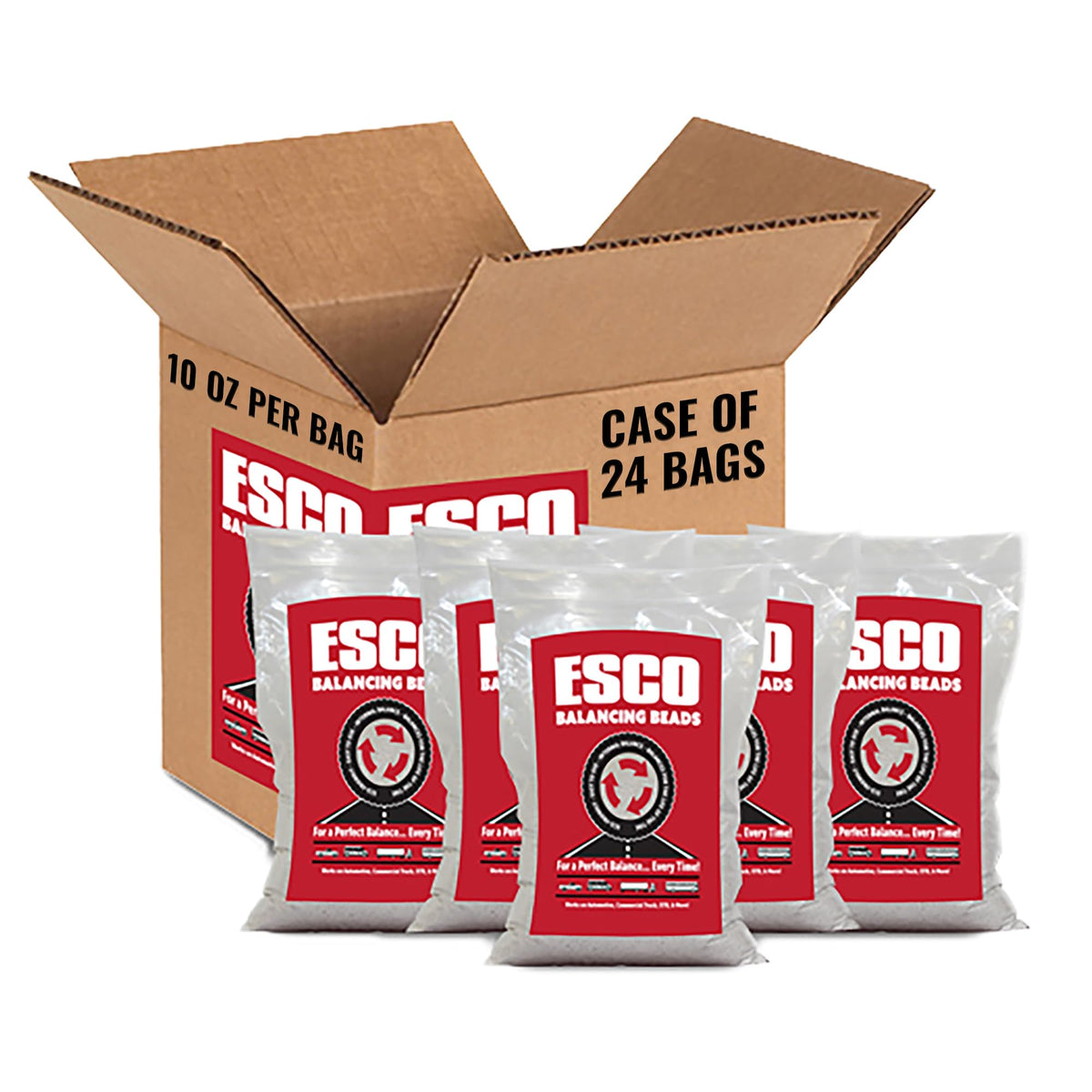 ESCO front packaging case of 24 bags showing product and quantity benefit