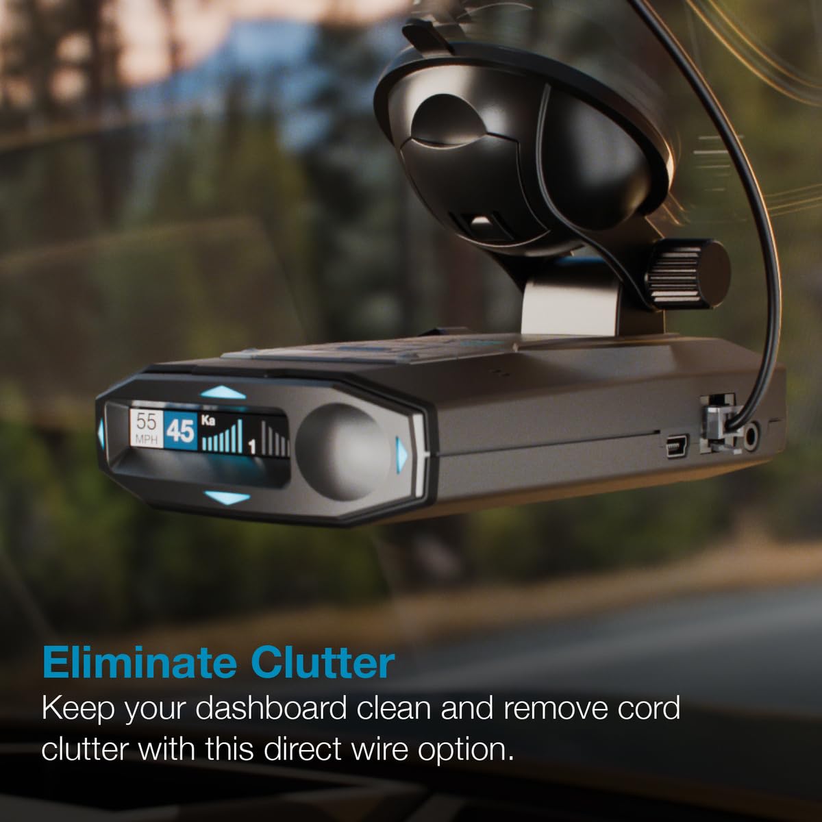 Escort cord routed behind trim inside car for a tidy installation benefit