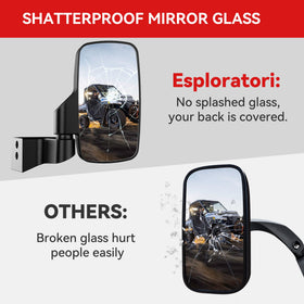 Esploratori mirror folded inward on tight trail to prevent snags