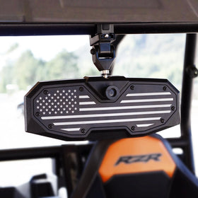 Esploratori front view of flag mirror showing durable shell and secure finish for style and protection
