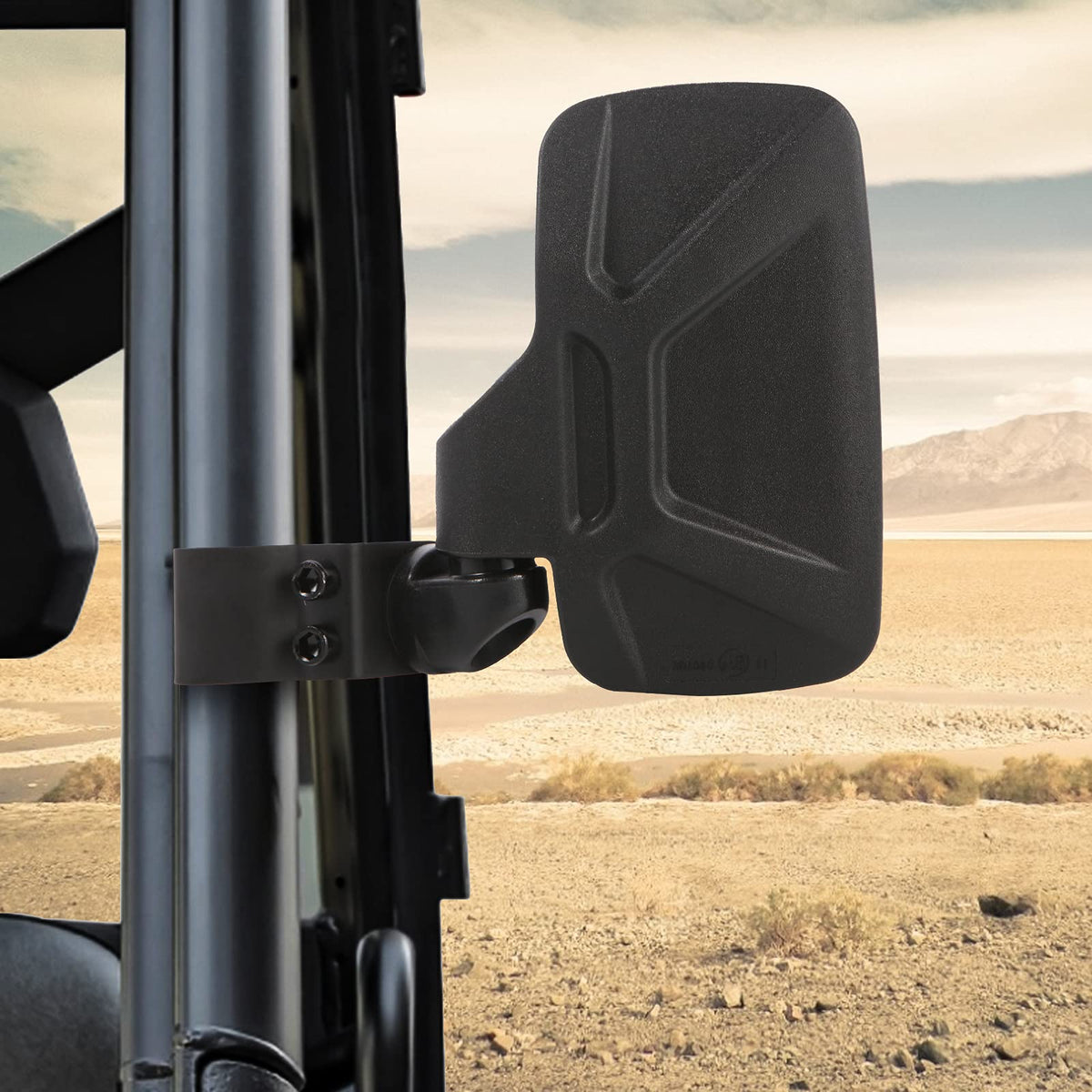 Esploratori mirror set on a trail showing clearer rear view while riding